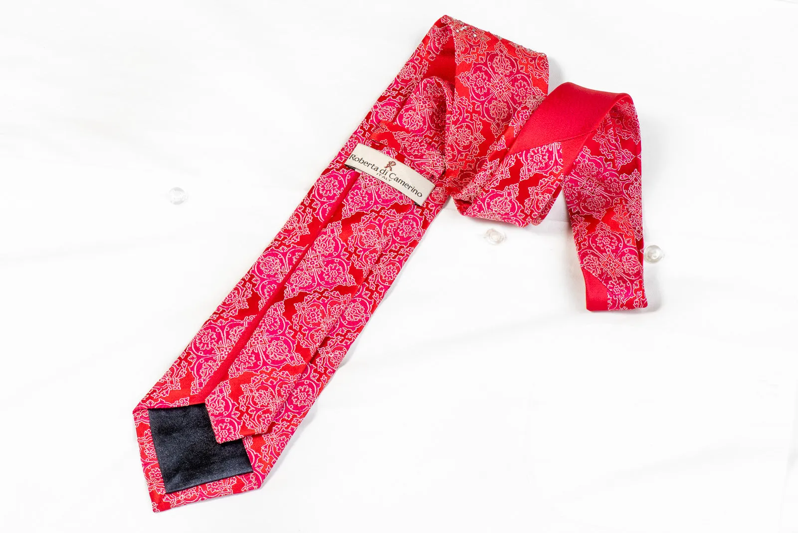 Roberta di Camerino Mens Silk Rhinestone Necktie Damask On Red