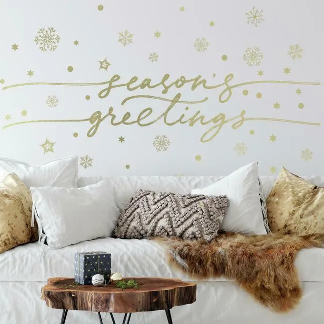 Season's Greetings Peel And Stick Wall Decals With Metallic Ink