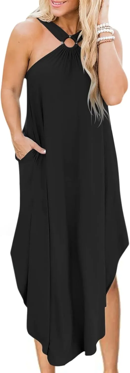Summer Maxi Dresses for Women 2025 Sexy Sleeveless Maxi Dress Open Back Tank Pencil Dresses Casual Slimming Sundress
