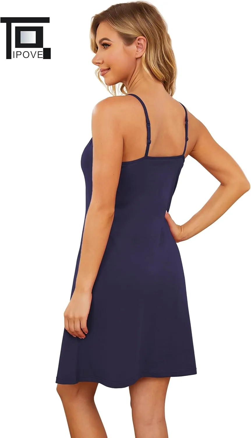 TAIPOVE Cotton Sleepwear Nightgowns for Women Built in Shelf Bra Casual Sexy Padded Full Slips Under Dresses