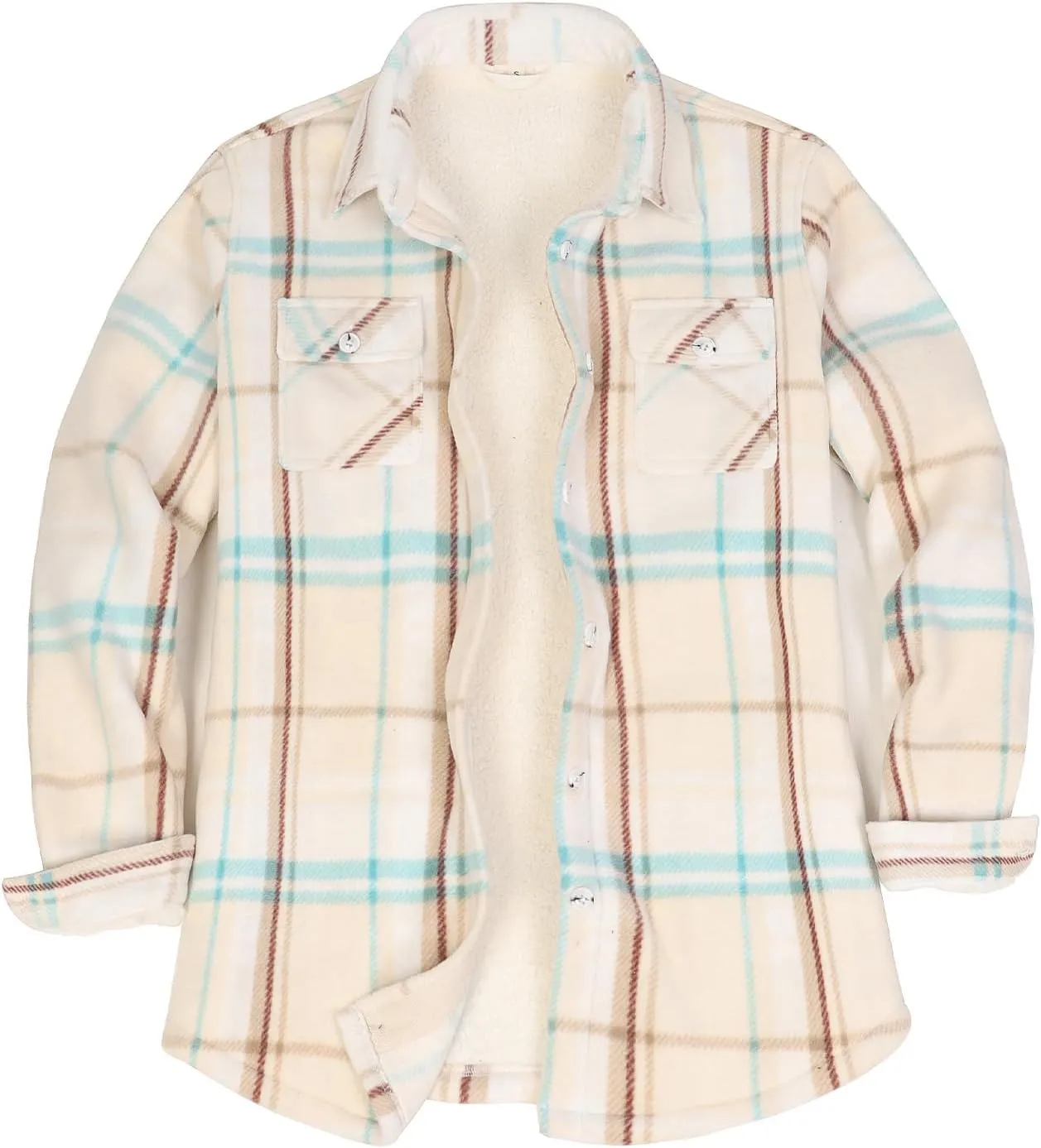 ThCreasa Womens Sherpa Fleece Lined Flannel Shirt Jacket Warm Button Up Plaid Shirt Jac (Sherpa Fleece Throughout)