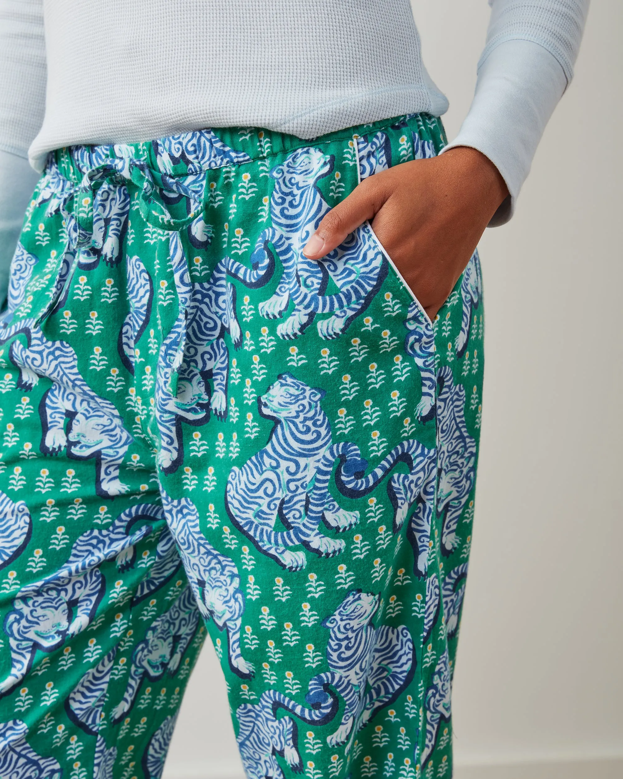 Tiger Queen - Cozy Henley & Lightweight Flannel PJ Pants Set - Jade