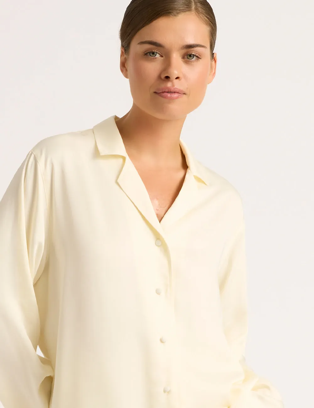 Vegan Silk Long Sleeve Sleep Shirt - Pearl