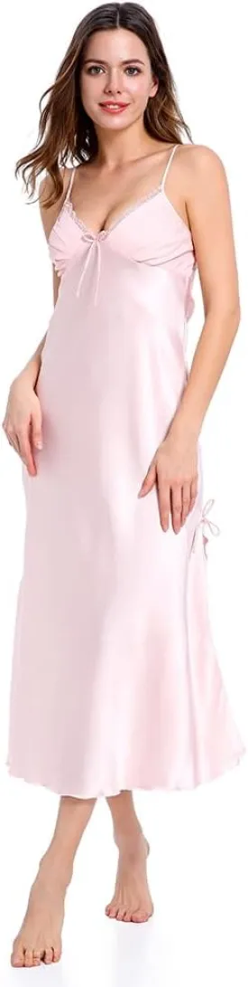 Victorian Silk Nightgown Women Girls Long Sleeveless Satin Princess Lingerie