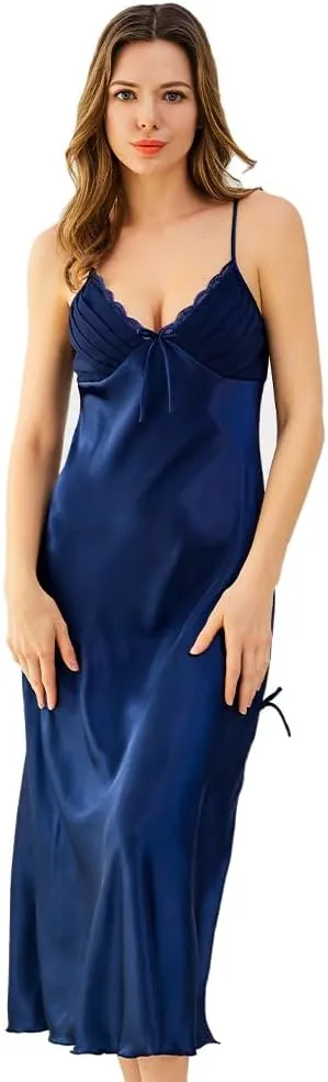 Victorian Silk Nightgown Women Girls Long Sleeveless Satin Princess Lingerie