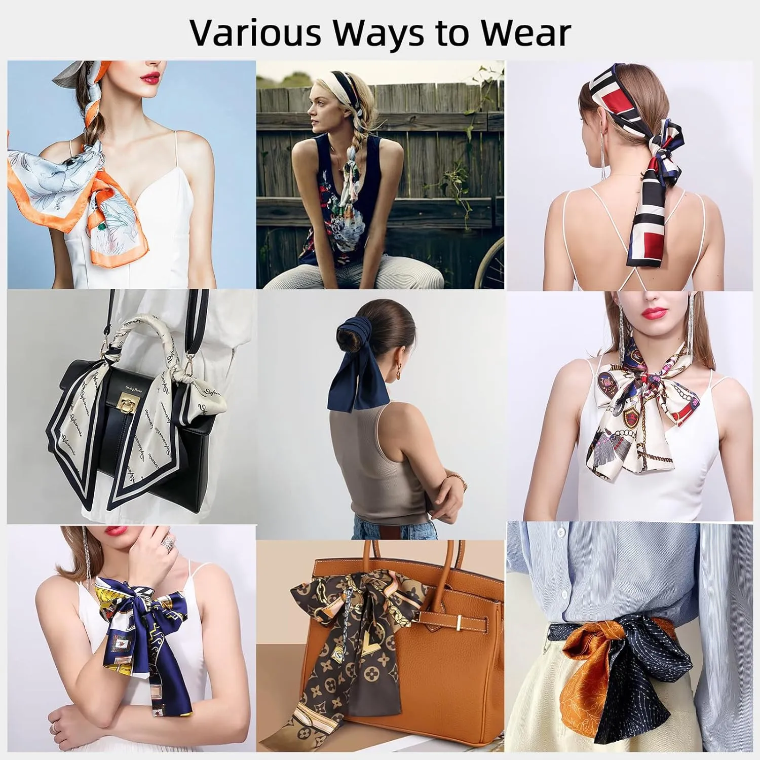 vimate Hair Scarf for Women Fashion Satin Silky Feeling Neck Scarf Bag Purse Scarf for Handbag Handle Etc