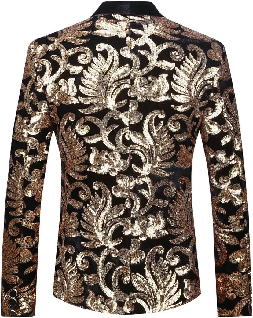 Women's Casual Long Sleeved Fashion Velvet Sequins Floral Pattern Suit Jacket Blazer