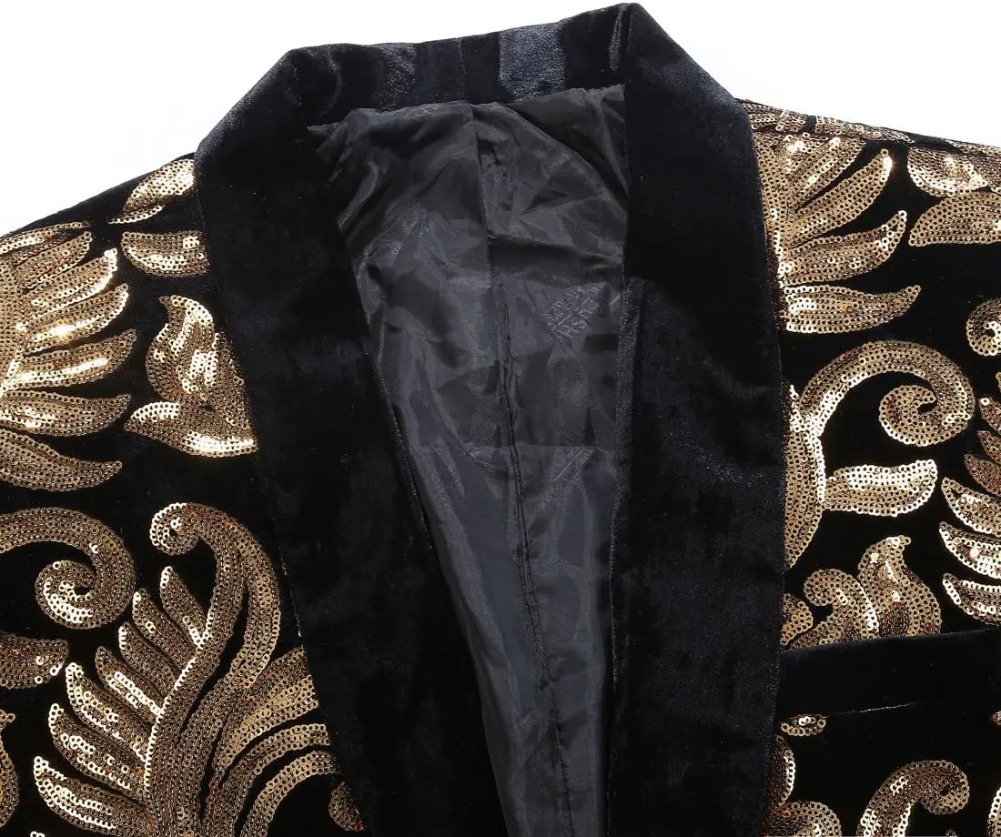 Women's Casual Long Sleeved Fashion Velvet Sequins Floral Pattern Suit Jacket Blazer