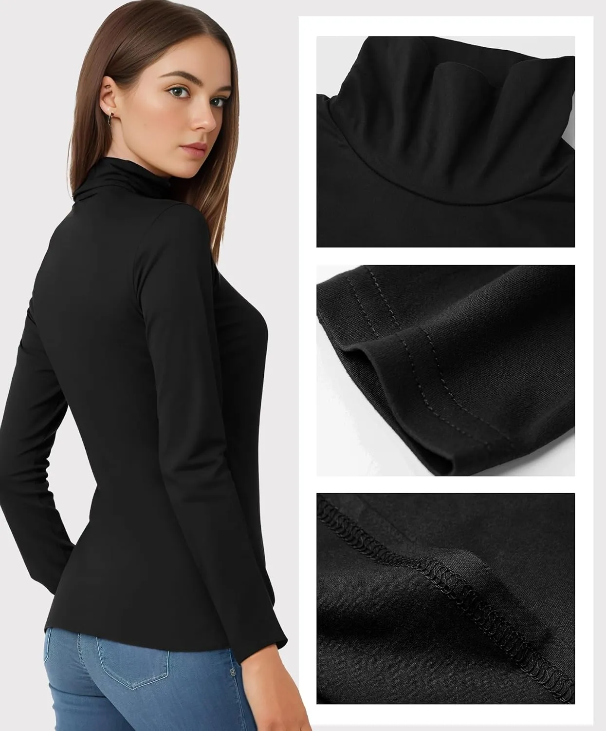 Womens Long Sleeve Turtleneck T-Shirts Mock Neck Underwear Fall Winter Fashion Base Layer Casual Lightweight Soft Tops