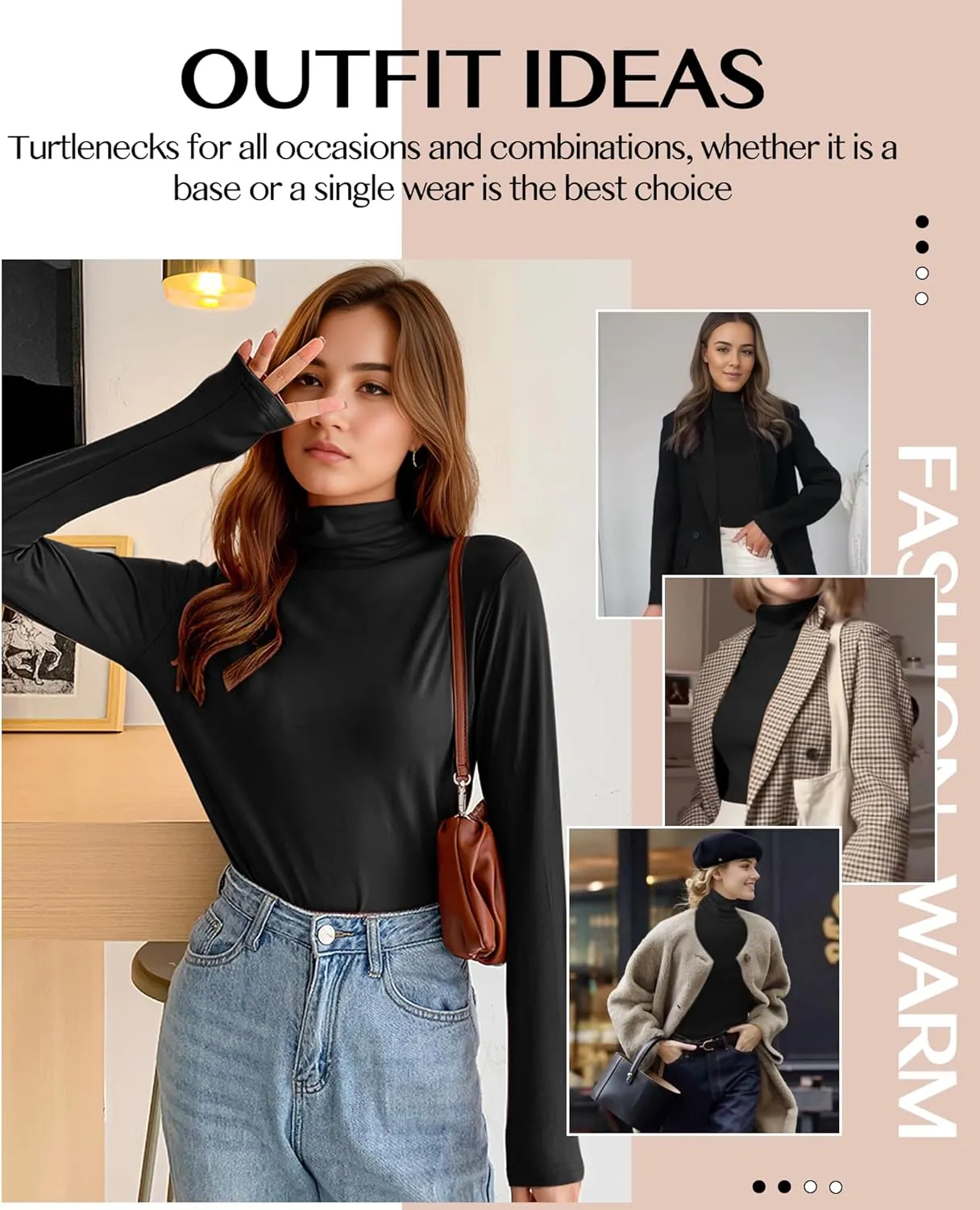 Womens Long Sleeve Turtleneck T-Shirts Mock Neck Underwear Fall Winter Fashion Base Layer Casual Lightweight Soft Tops