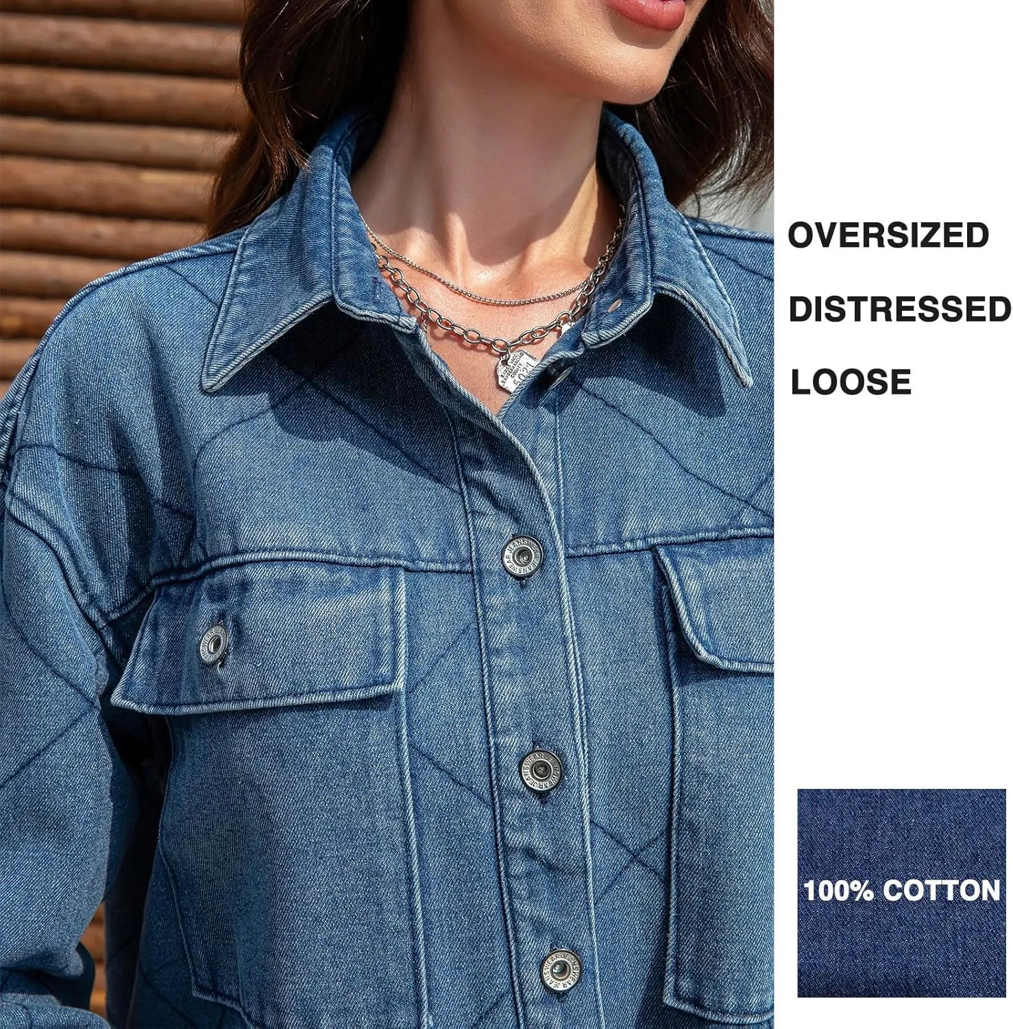 Women's Spring Denim Jacket-Lightweight Oversized Shacket with Soft Flannel Lining-Casual Everyday Wear
