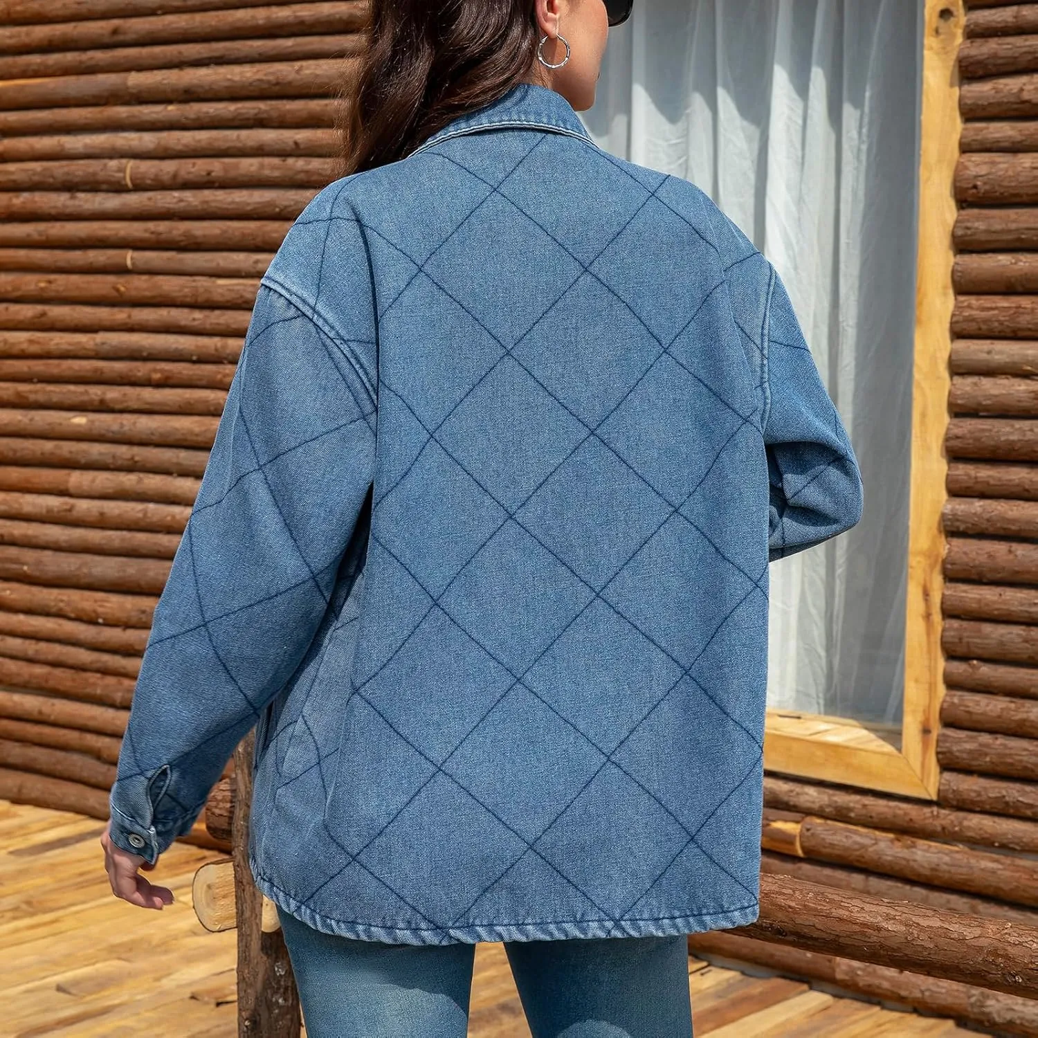 Women's Spring Denim Jacket-Lightweight Oversized Shacket with Soft Flannel Lining-Casual Everyday Wear