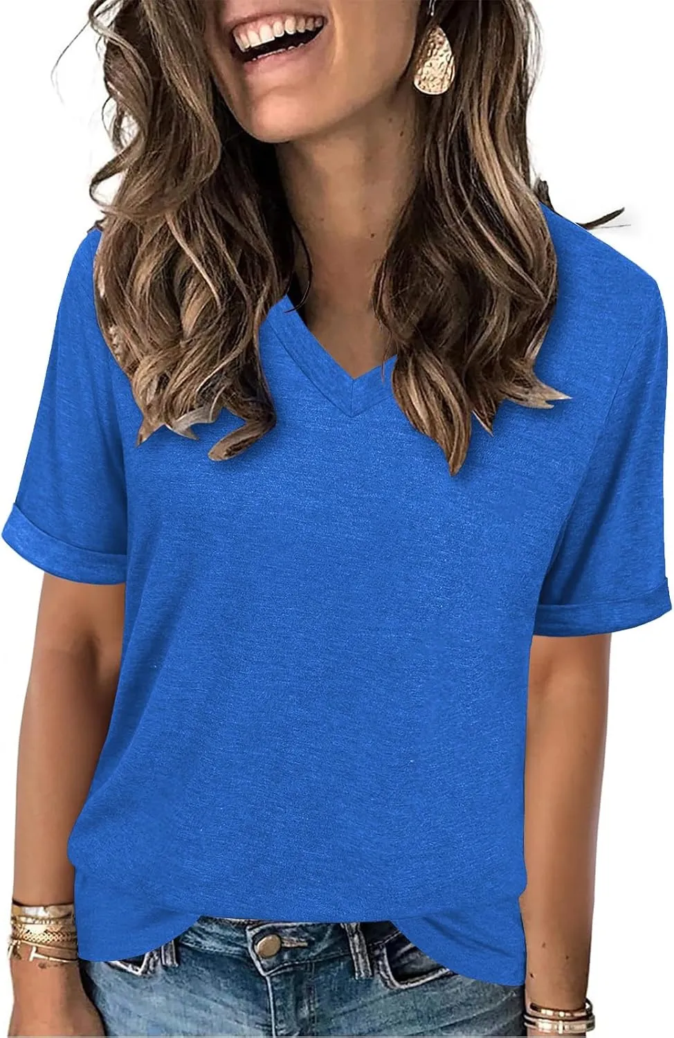 Women's T Shirts V-Neck 2025 Fashion Spring Summer Casual Women Tops Trendy Cute Fit Tee S-XXL