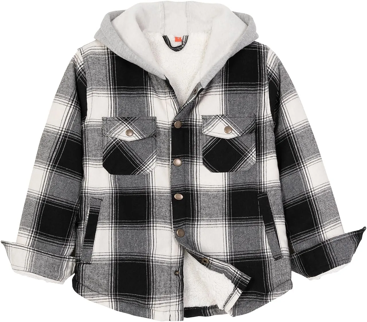 ZENTHACE Kids Boys Girls Sherpa Lined Flannel Shacket Jacket,Hooded Plaid Snap Shirt,Fall Winter Playwear