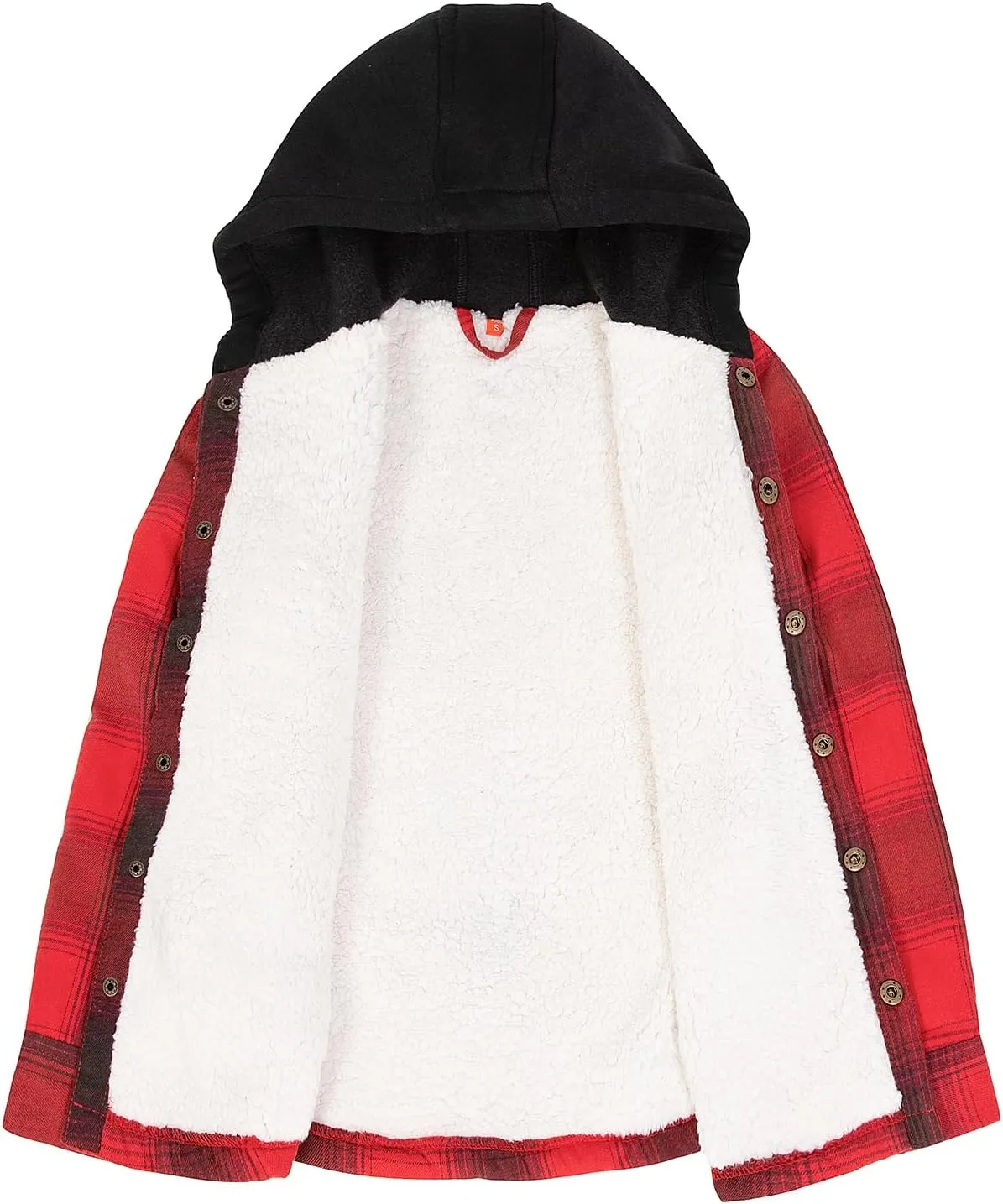 ZENTHACE Kids Boys Girls Sherpa Lined Flannel Shacket Jacket,Hooded Plaid Snap Shirt,Fall Winter Playwear