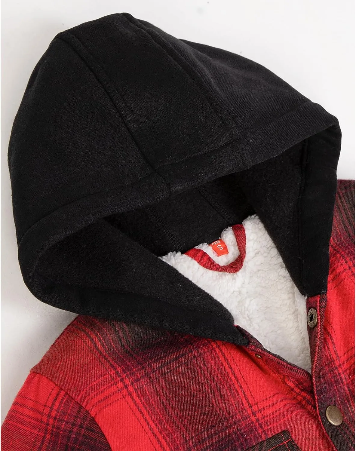 ZENTHACE Kids Boys Girls Sherpa Lined Flannel Shacket Jacket,Hooded Plaid Snap Shirt,Fall Winter Playwear
