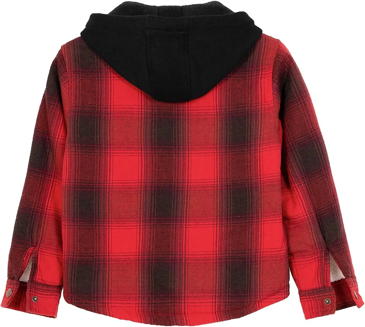 ZENTHACE Kids Boys Girls Sherpa Lined Flannel Shacket Jacket,Hooded Plaid Snap Shirt,Fall Winter Playwear