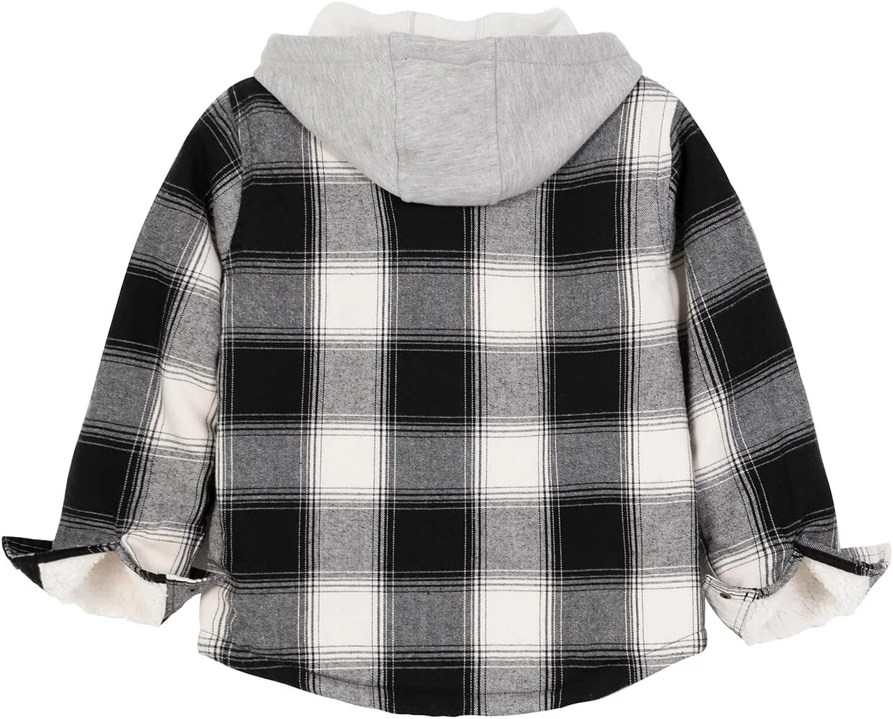 ZENTHACE Kids Boys Girls Sherpa Lined Flannel Shacket Jacket,Hooded Plaid Snap Shirt,Fall Winter Playwear