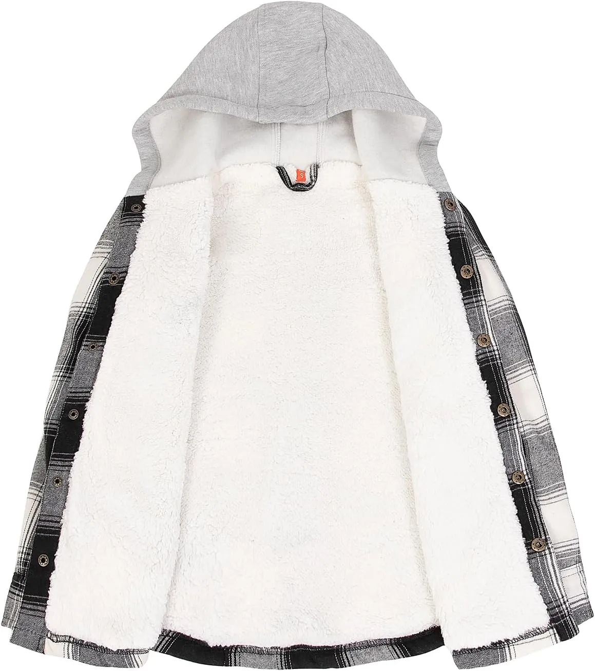 ZENTHACE Kids Boys Girls Sherpa Lined Flannel Shacket Jacket,Hooded Plaid Snap Shirt,Fall Winter Playwear