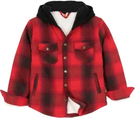 ZENTHACE Kids Boys Girls Sherpa Lined Flannel Shacket Jacket,Hooded Plaid Snap Shirt,Fall Winter Playwear