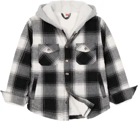 ZENTHACE Kids Boys Girls Sherpa Lined Flannel Shacket Jacket,Hooded Plaid Snap Shirt,Fall Winter Playwear