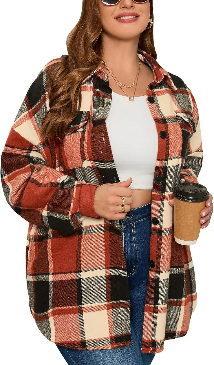 ZOMVA 2024 Women's 1X-5X Plus Size Flannel Plaid Corduroy Shacket Jacket Oversized Button Down Coats Shirts Winter Fall