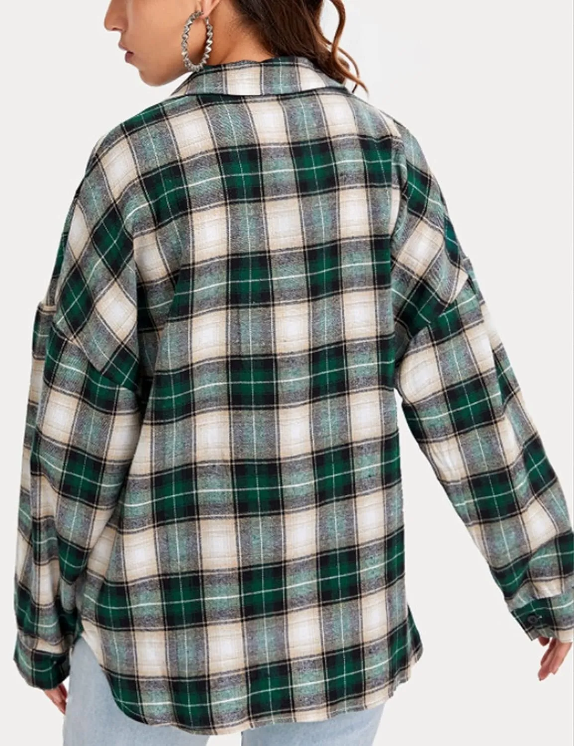 Zontroldy Plaid Flannel Shirts for Women Oversized Long Sleeve Button Down Buffalo Plaid Shirt Blouse Tops