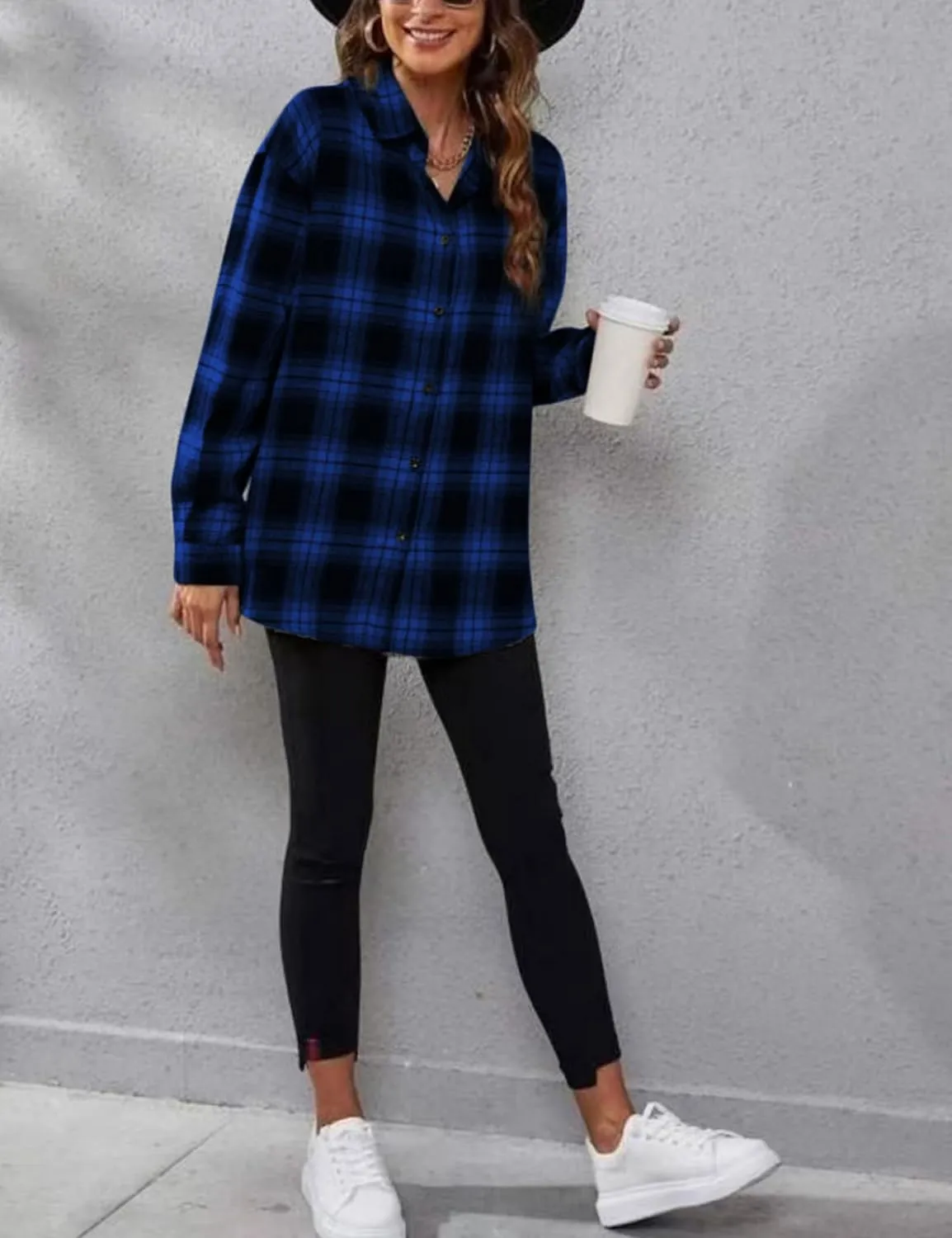 Zontroldy Plaid Flannel Shirts for Women Oversized Long Sleeve Button Down Buffalo Plaid Shirt Blouse Tops