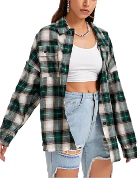 Zontroldy Plaid Flannel Shirts for Women Oversized Long Sleeve Button Down Buffalo Plaid Shirt Blouse Tops