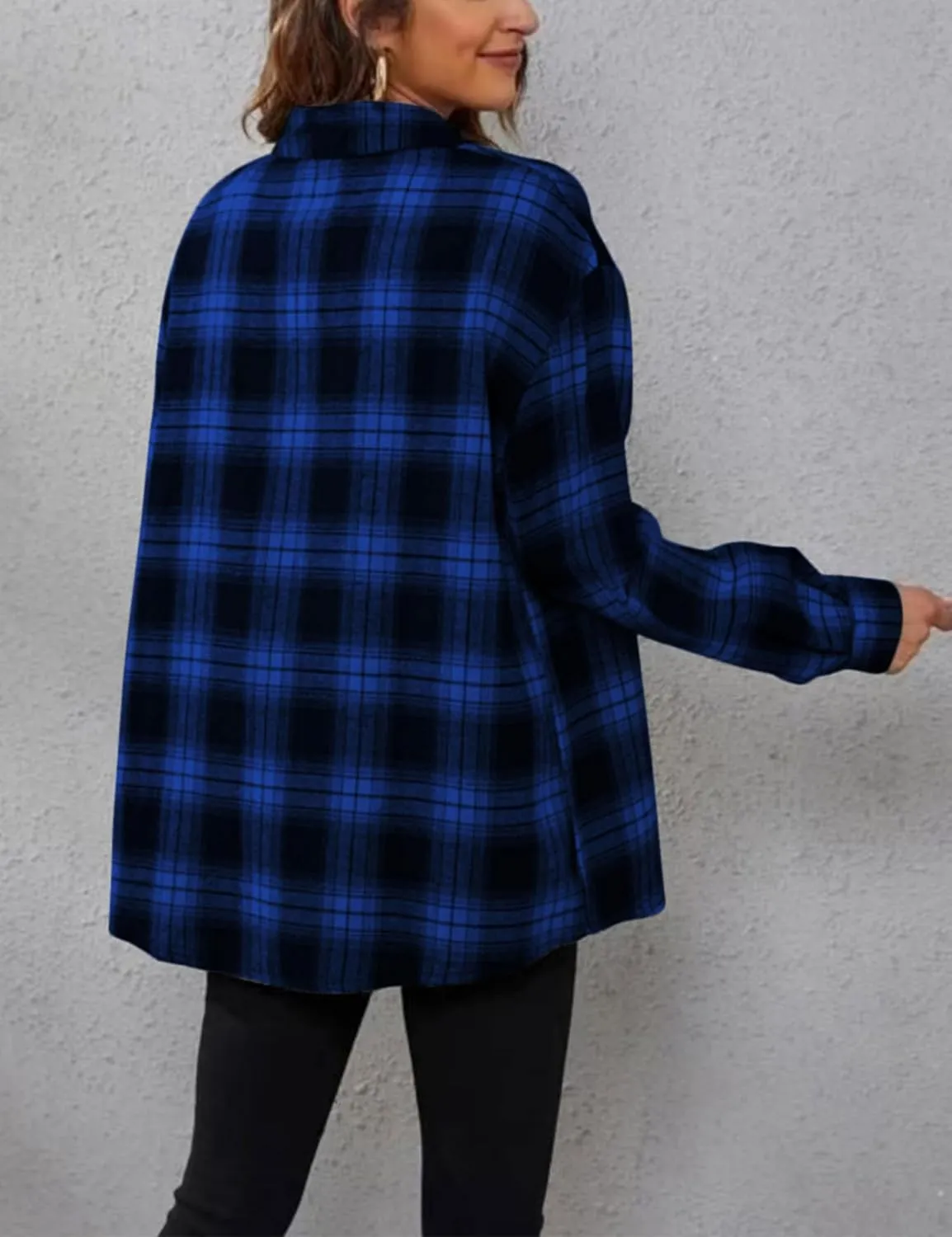 Zontroldy Plaid Flannel Shirts for Women Oversized Long Sleeve Button Down Buffalo Plaid Shirt Blouse Tops
